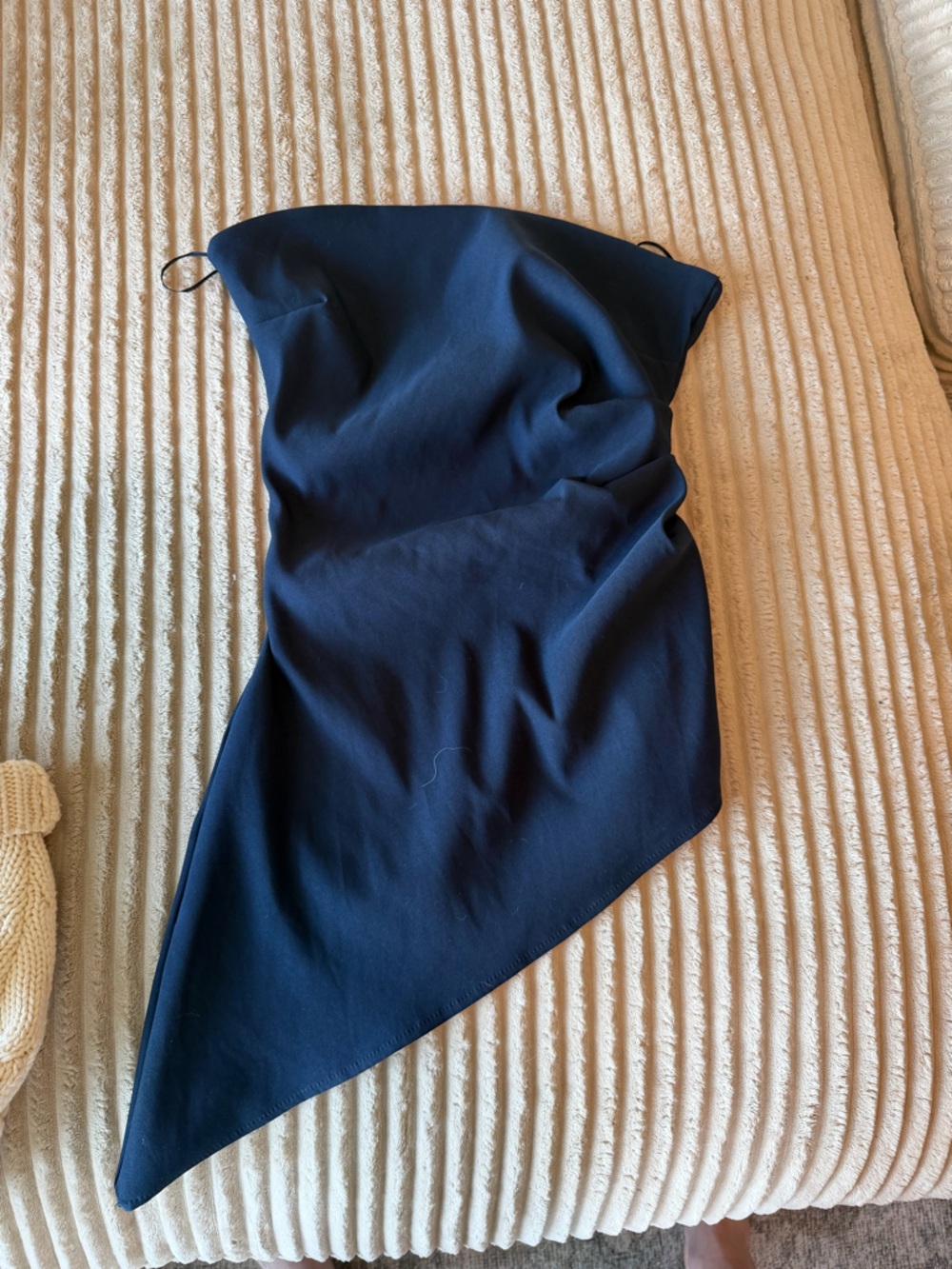 Zara Navy Blue Asymmetric Strapless Top